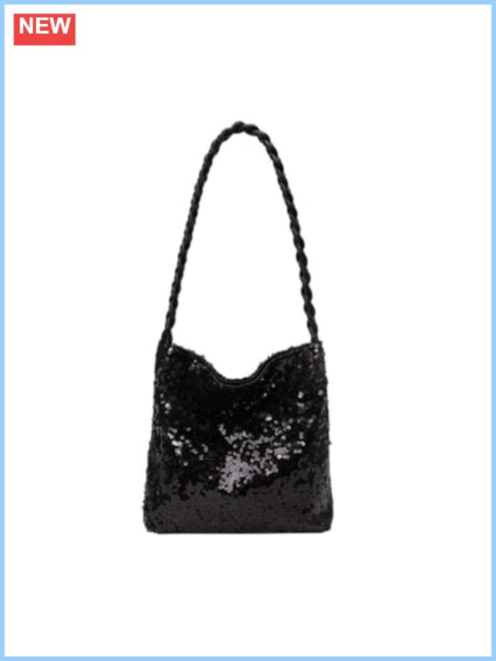 MOSSTYUS Sequin PU Evening Bag Bucket Tote Twisted Handle